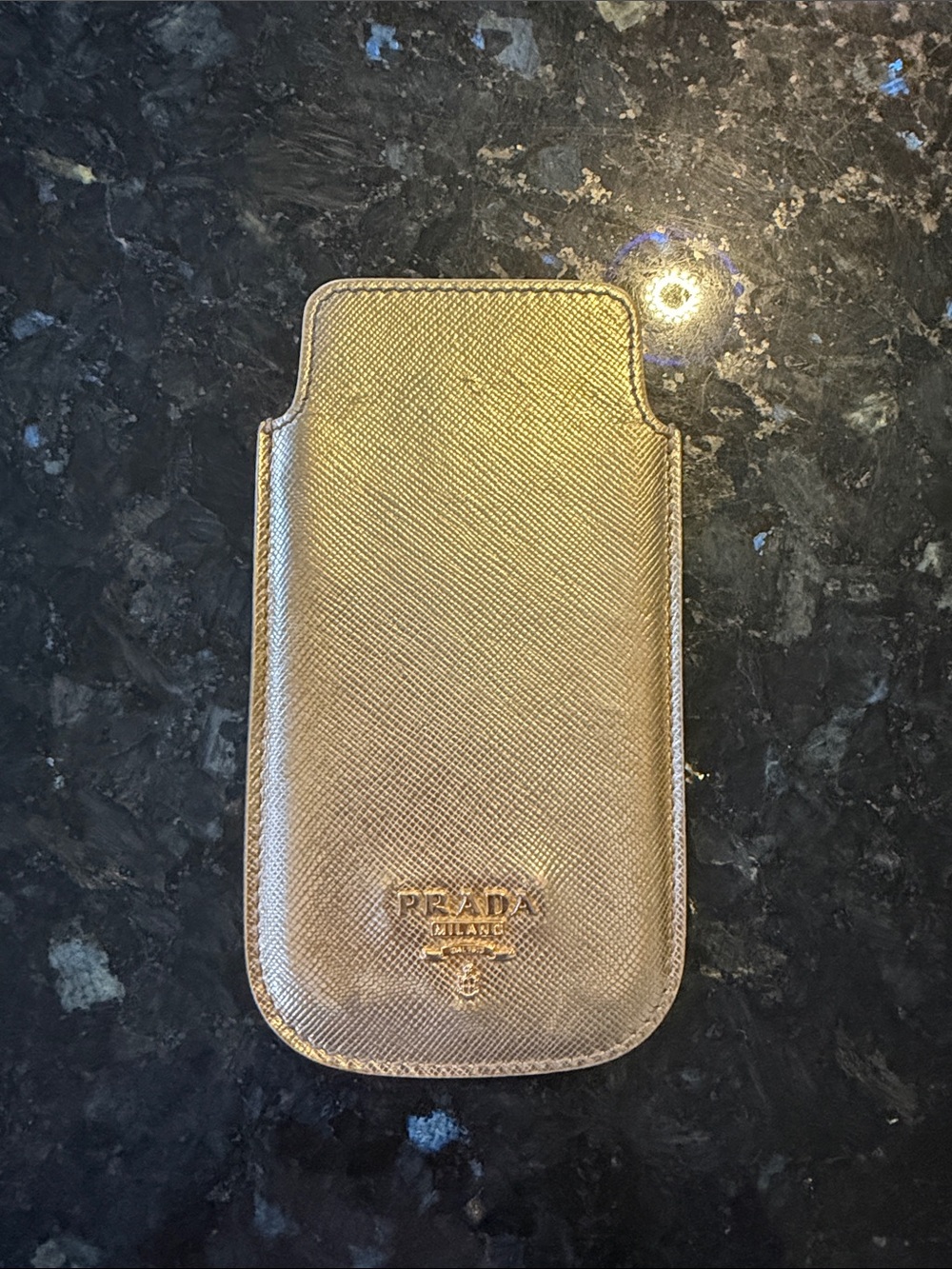 Prada Metallic Gold Saffiano Leather Phone Sleeve